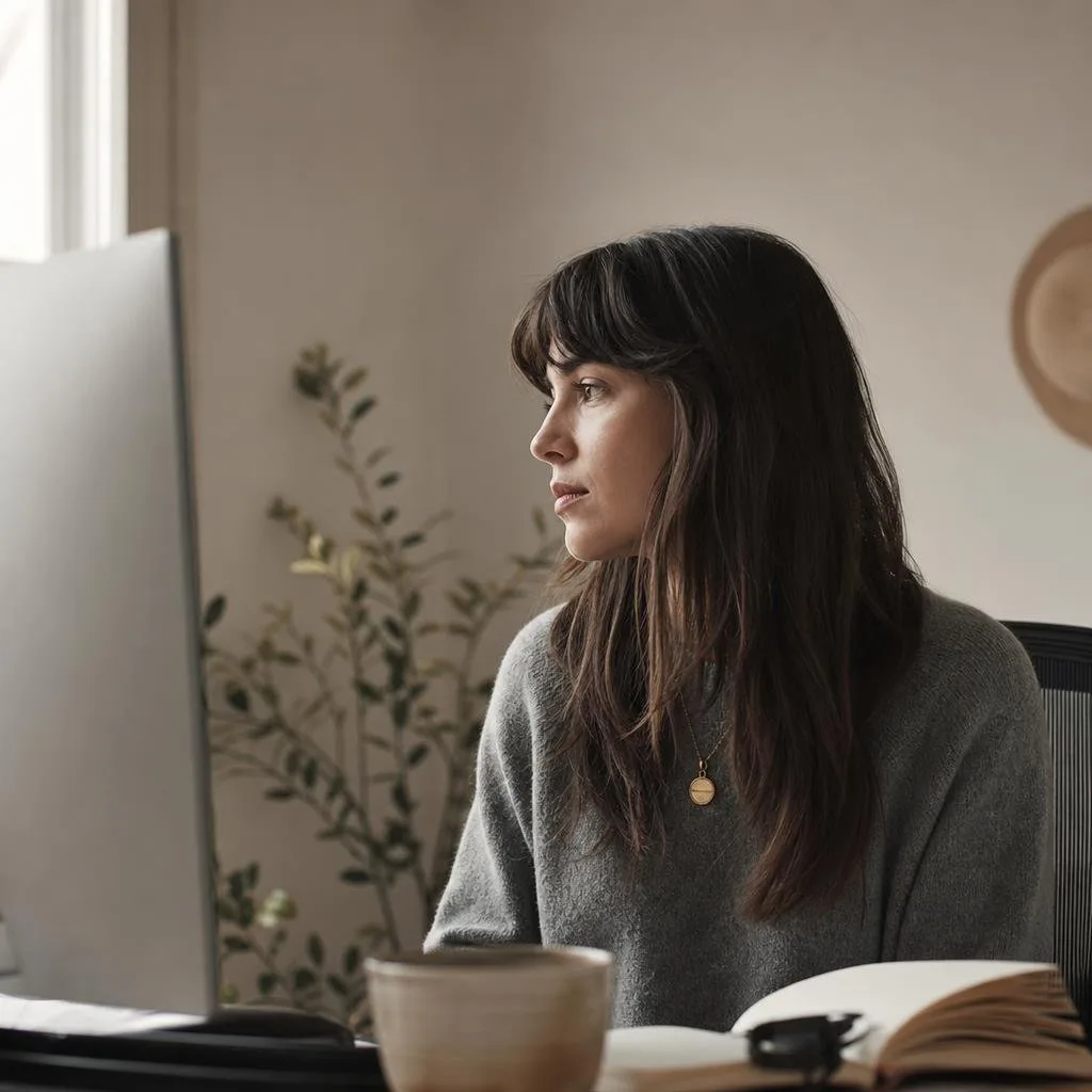 Designer at a desk reviewing wireframes